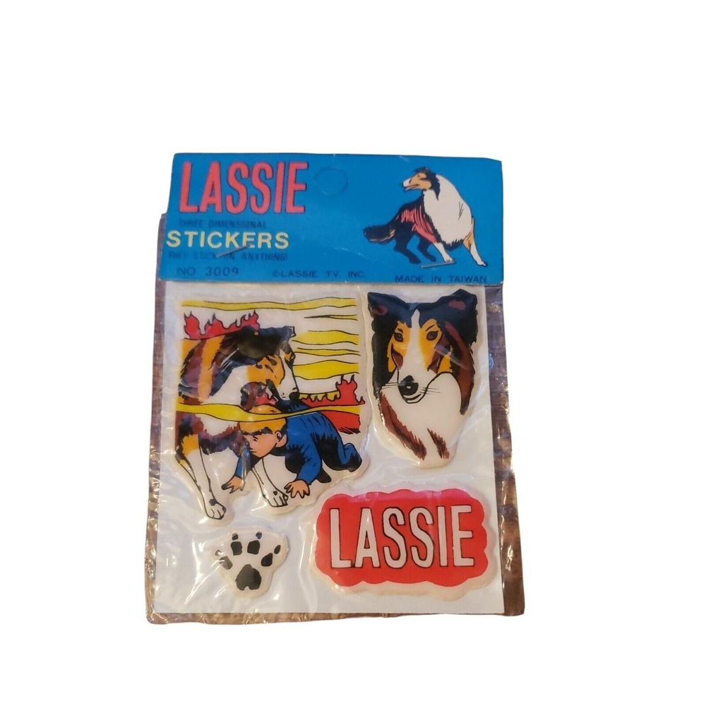 Vintage Lassie Three Dimensional Puffy Stickers 1980's Made in Taiwan No 3009